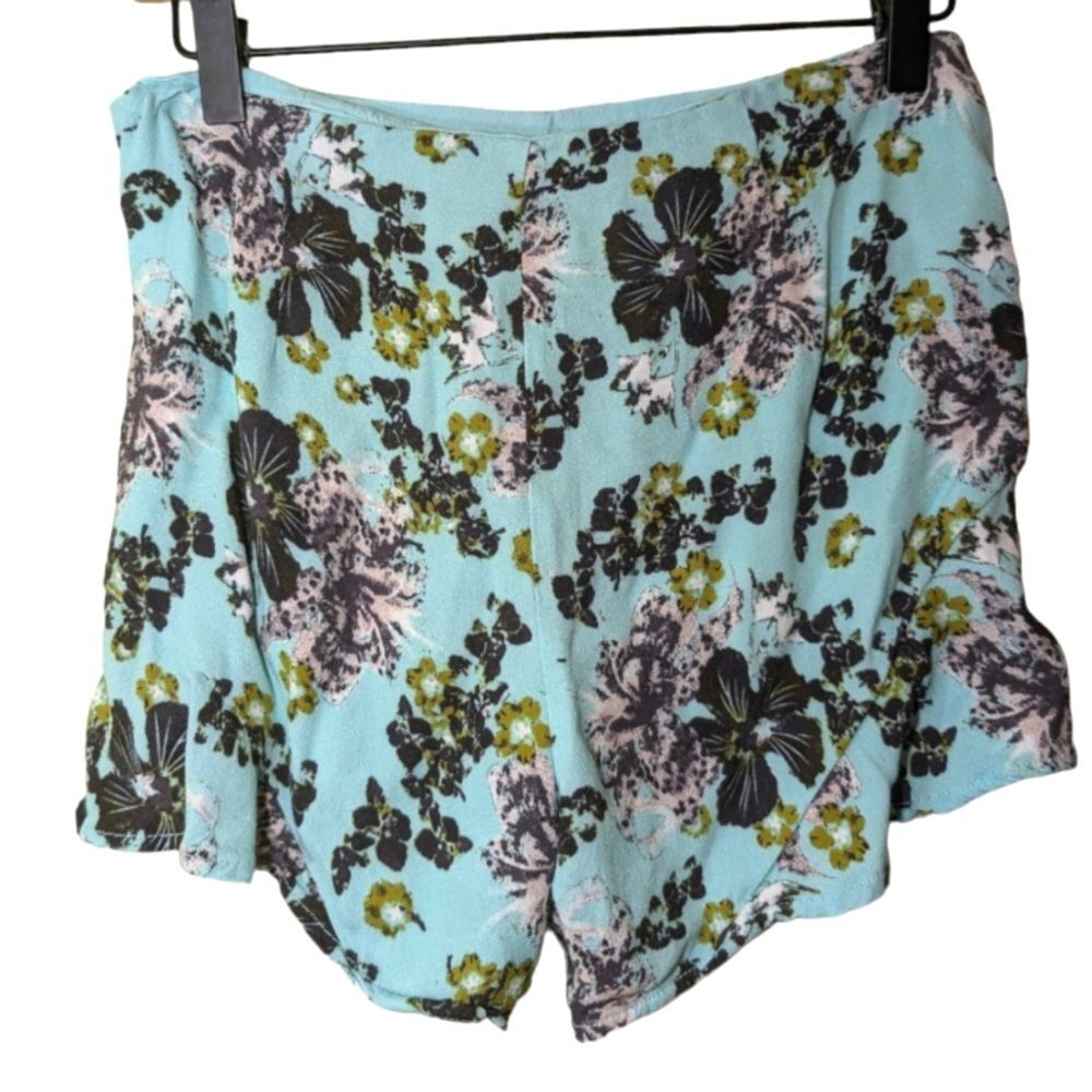 Free People Shorts Floral Print Flutter high‎ rise teal black green sz 4